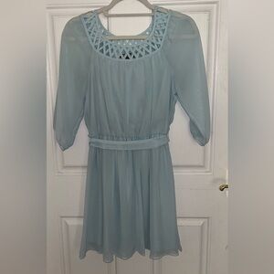 Silky blue long sleeve dress.